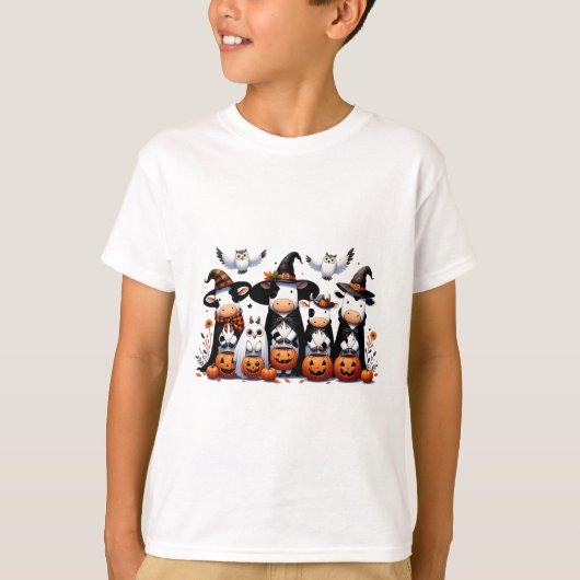 幽霊フクロウズフュウハロウィーン動物牛の恋人不気味 Tシャツ (正面)