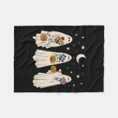 幽霊フローラグルーヴィヴィンテージレトロハロウィーンコスム フリースブランケット (正面(横))