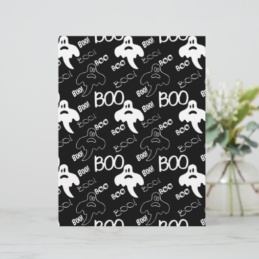 幽霊ブラック&ホワイトハロウィーンパターン（の模様が）ある紙 (スタンド正面)