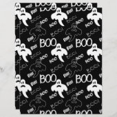 幽霊ブラック&ホワイトハロウィーンパターン（の模様が）ある紙 (正面/裏面)