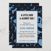 幽霊ブルーグリッター10月ハロウィンベビーシャワー 招待状 (正面/裏面)