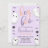 幽霊ヘイブパステルパープルハロウィーン誕生日 招待状 (正面)