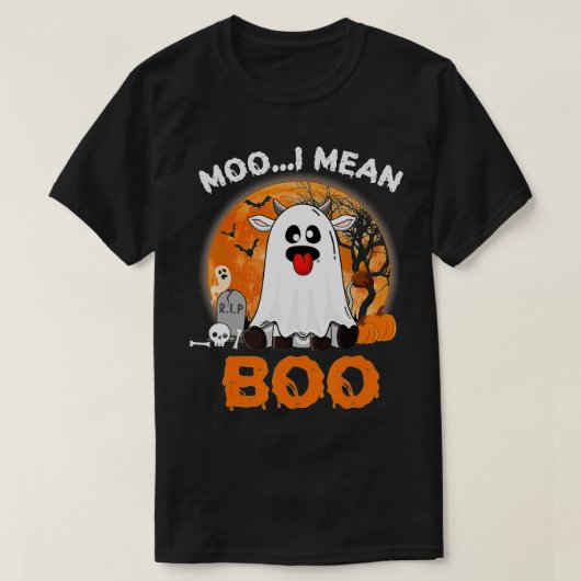 幽霊モー牛I意味ブカボキンムーンハロウィーンFa Tシャツ (デザイン正面)