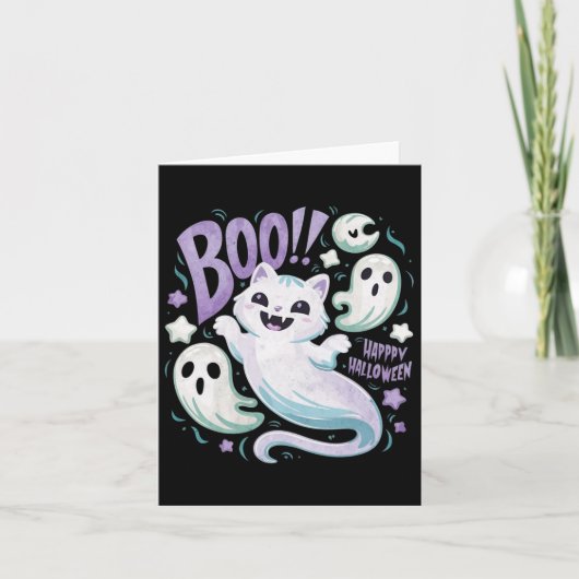 幽霊ユーモアのあるキャットブー子猫ハロウィーン カード (正面)
