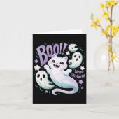 幽霊ユーモアのあるキャットブー子猫ハロウィーン カード (黄色い花)