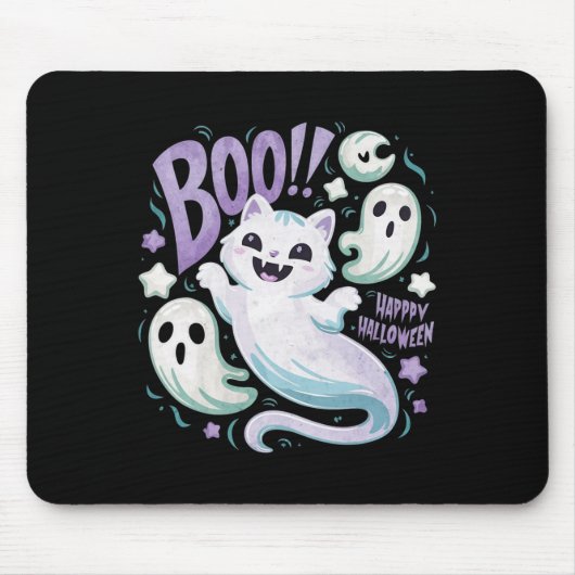 幽霊ユーモアのあるキャットブー子猫ハロウィーン マウスパッド (正面)