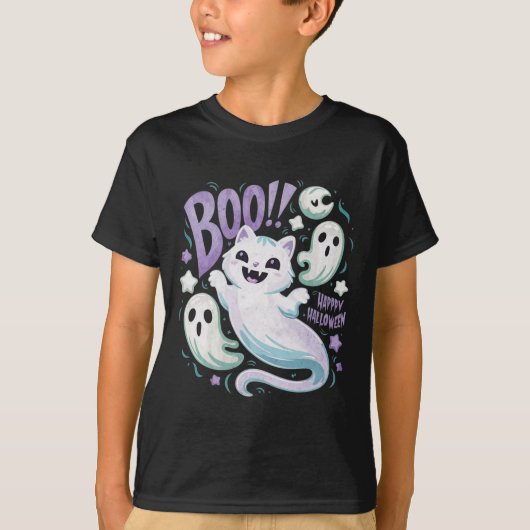 幽霊ユーモアのあるキャットブー子猫ハロウィーン Tシャツ (正面)