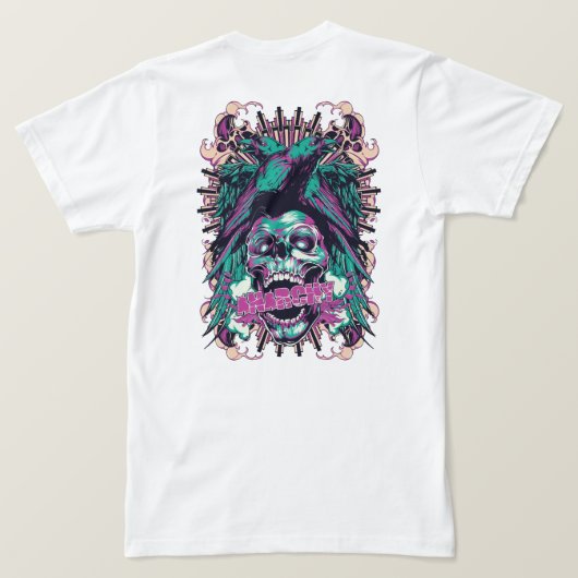 幽霊ライダーTシャツ – フレーミングスカル&バイクもしくは自転車に乗る人スピリット Tシャツ (デザイン裏面)