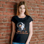 幽霊ライディング自転車おもしろいウメンズハロウィン Tシャツ