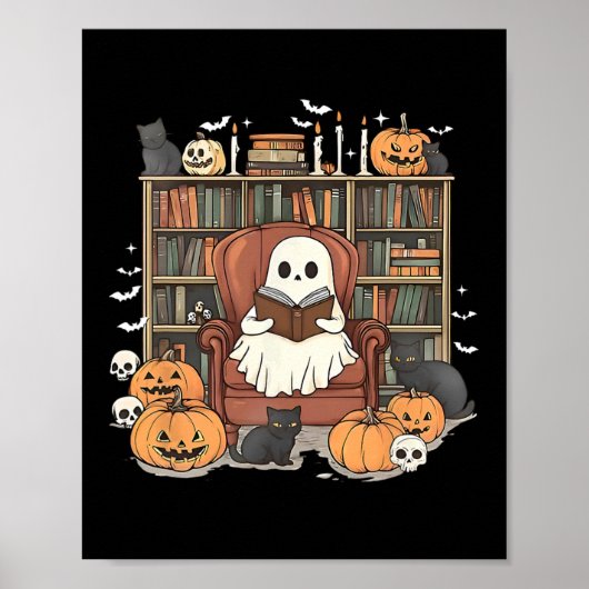 幽霊ライブラリ読ハロウィーン本の読書愛好家T ポスター (正面)