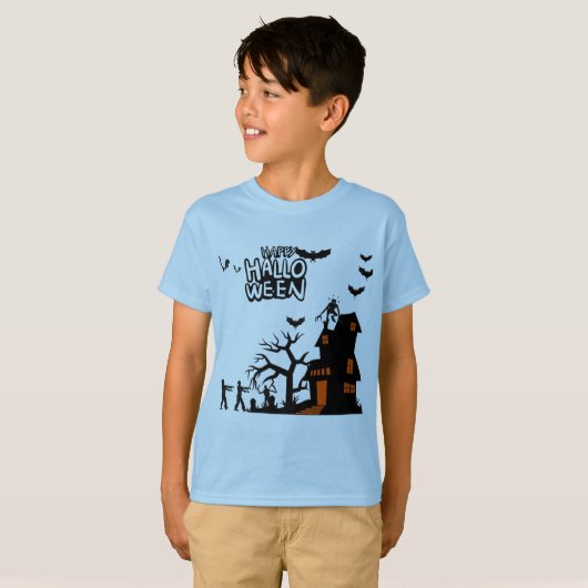 幽霊ランタンパレード淡青色 Tシャツ (正面フル)
