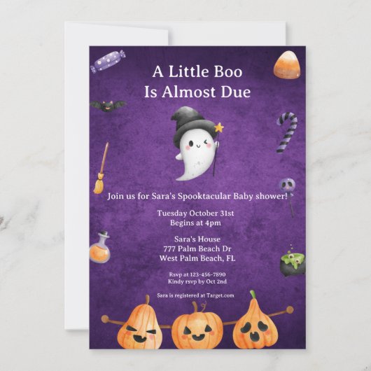 幽霊リトルブーほとんどハロウィーン赤ちゃんシャワー 招待状 (正面)