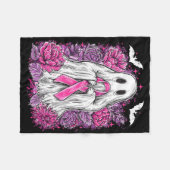 幽霊リボン乳がん認識度ハロウィンフロロ フリースブランケット (正面(横))