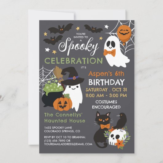 幽霊不気味お祝いキッズハロウィーン誕生日 招待状 (正面)