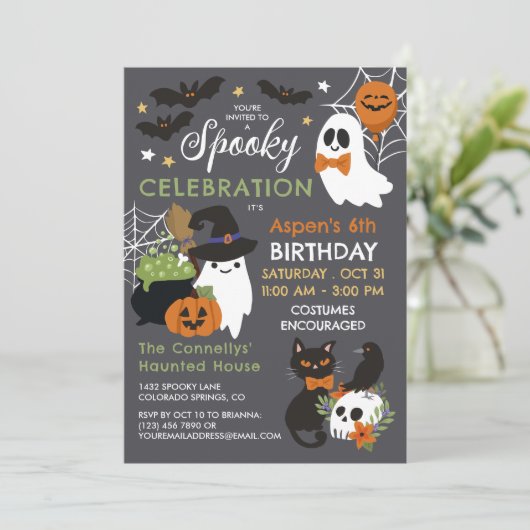 幽霊不気味お祝いキッズハロウィーン誕生日 招待状 (スタンド正面)