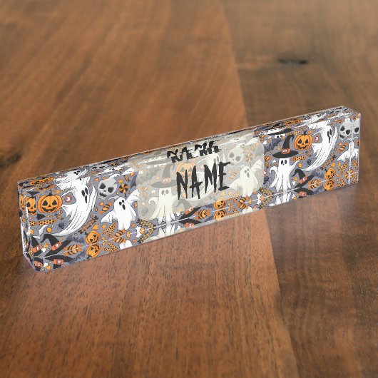 幽霊不気味と不気味なかわいいモンスター デスクネームプレート (側面)