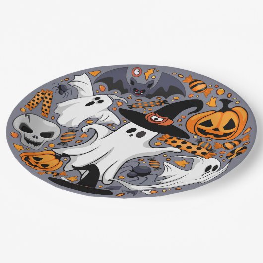 幽霊不気味と不気味なかわいいモンスター ペーパープレート (アングル)