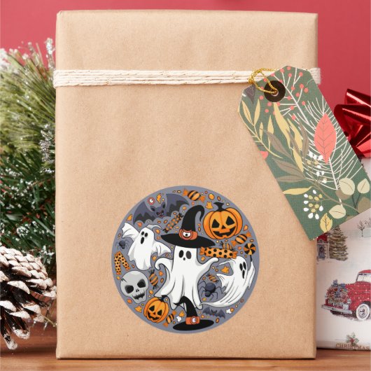 幽霊不気味と不気味なかわいいモンスター ラウンドシール (クリスマス)