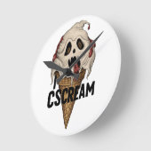 幽霊不気味アイスクリーム「I CSCREAM」 ラウンド壁時計 (傾斜)