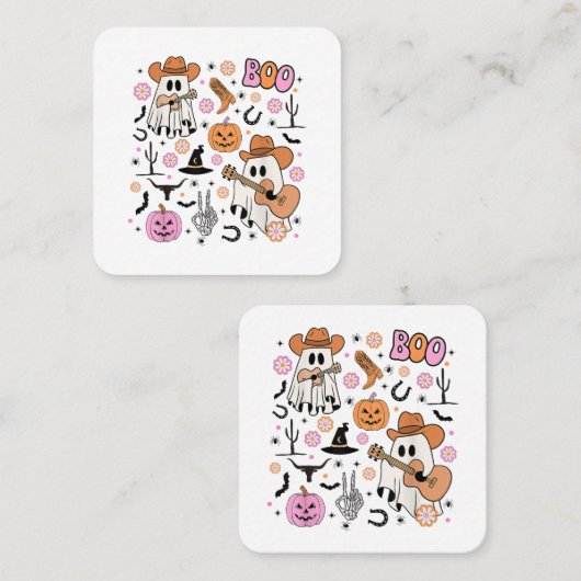 幽霊不気味カウボーイキュートハロウィーンブーウェスタンレー スクエア名刺 (正面/裏面)