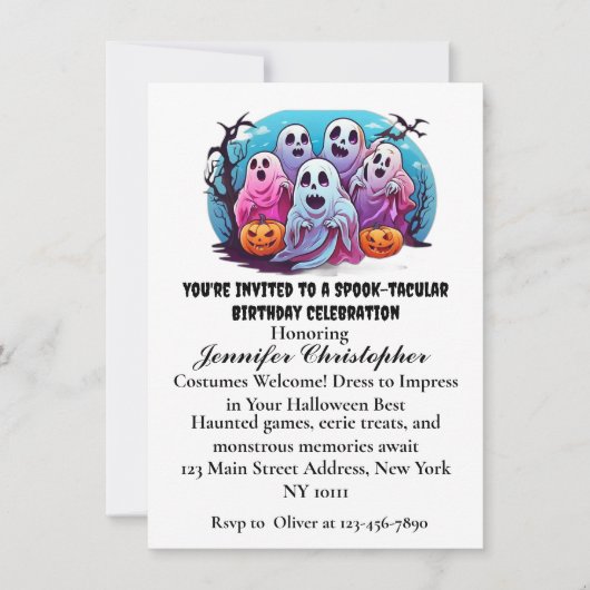 幽霊不気味カボチャこうもりハロウィーン誕生日 招待状 (正面)