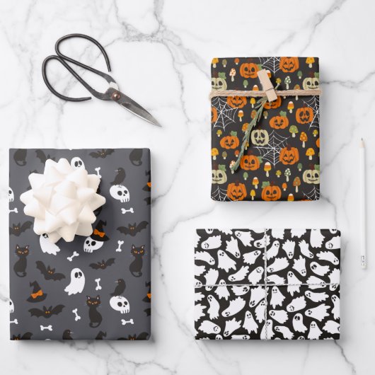 幽霊不気味カボチャスカルハロウィーンパターン ラッピングペーパーシート (正面)