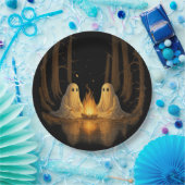 幽霊不気味キャンプファイアーナイトフォレストアート – ハロウィーン ペーパープレート (パーティー)