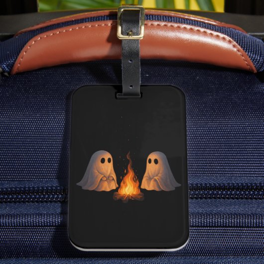 幽霊不気味キャンプファイアーナイトフォレストアート – ハロウィーン ラゲッジタグ (正面インサイチュ2)