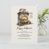 幽霊不気味シェフとアンティークストーブ，ハロウィーン 招待状 (スタンド正面)