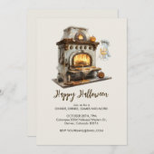 幽霊不気味シェフとアンティークストーブ，ハロウィーン 招待状 (正面/裏面)