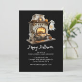 幽霊不気味シェフとアンティークストーブ，ハロウィーン 招待状 (スタンド正面)