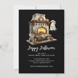 幽霊不気味シェフとアンティークストーブ，ハロウィーン 招待状