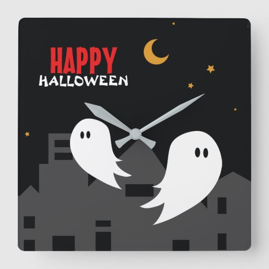 幽霊不気味タウンのハロウィーン漫画 スクエア壁時計 (正面)
