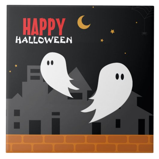 幽霊不気味タウンのハロウィーン漫画 タイル (正面)