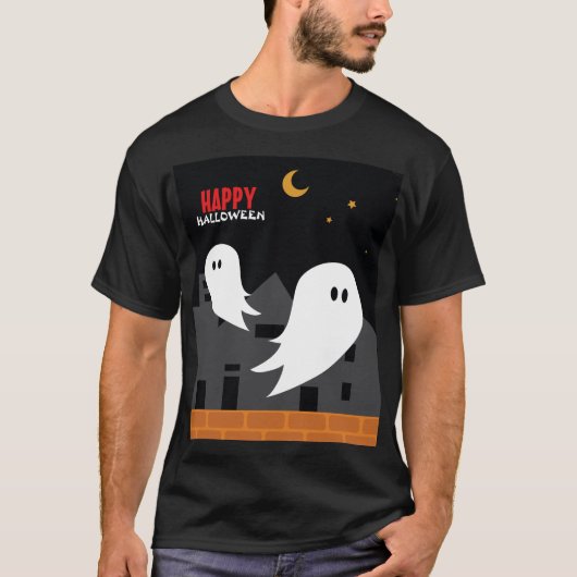 幽霊不気味タウンのハロウィーン漫画 Tシャツ (正面)