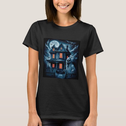 幽霊不気味ハウスダークホラーハロウィンコスチューム Tシャツ (正面)