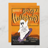 幽霊不気味ハロウィーンの衣装パーティの招待状 招待状 (正面/裏面)