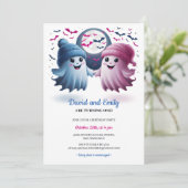 幽霊不気味ハロウィーンジョイントツインズファースト誕生日 招待状 (スタンド正面)