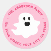 幽霊不気味ハロウィーンピンク差出人住所 ラウンドシール (正面)