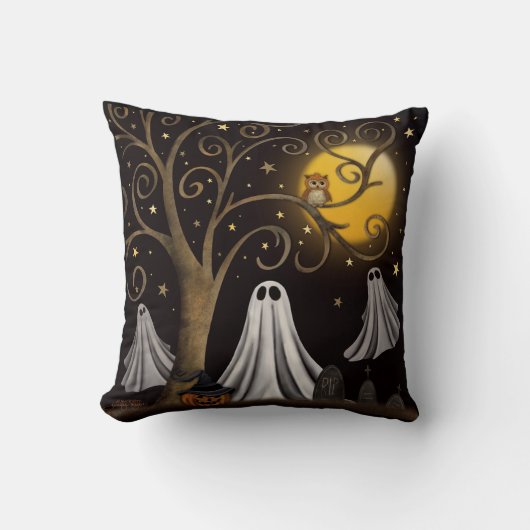 幽霊不気味ハロウィーン夜月の木 クッション (正面)