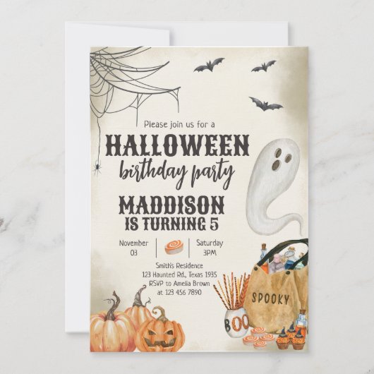 幽霊不気味ハロウィーン誕生日パーティー 招待状 (正面)