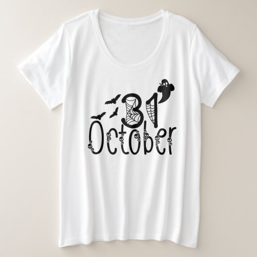 幽霊不気味ハロウィーン31年10月 プラスサイズTシャツ (デザイン正面)