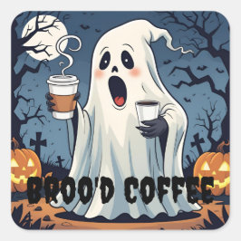 幽霊不気味ブロードコーヒーハロウィーンカフェシール スクエアシール