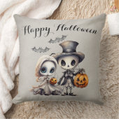 幽霊不気味人形とスケルトンのハロウィーン クッション (ブランケット)