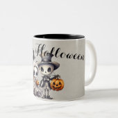 幽霊不気味人形とスケルトンのハロウィーン ツートーンマグカップ (正面右)