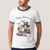幽霊不気味人形とスケルトンのハロウィーン Tシャツ (正面)