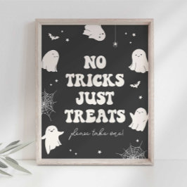 幽霊不気味No Tricks Just Treates Halloween Sign ポスター