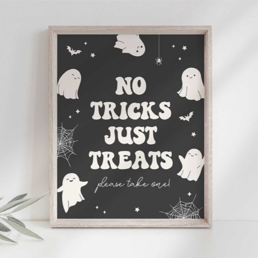幽霊不気味No Tricks Just Treates Halloween Sign ポスター