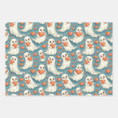 幽霊保持ハートバレンタインデー ラッピングペーパーシート (正面2)