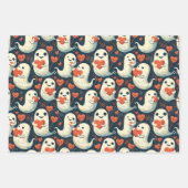 幽霊保持ハートバレンタインデー ラッピングペーパーシート (正面)